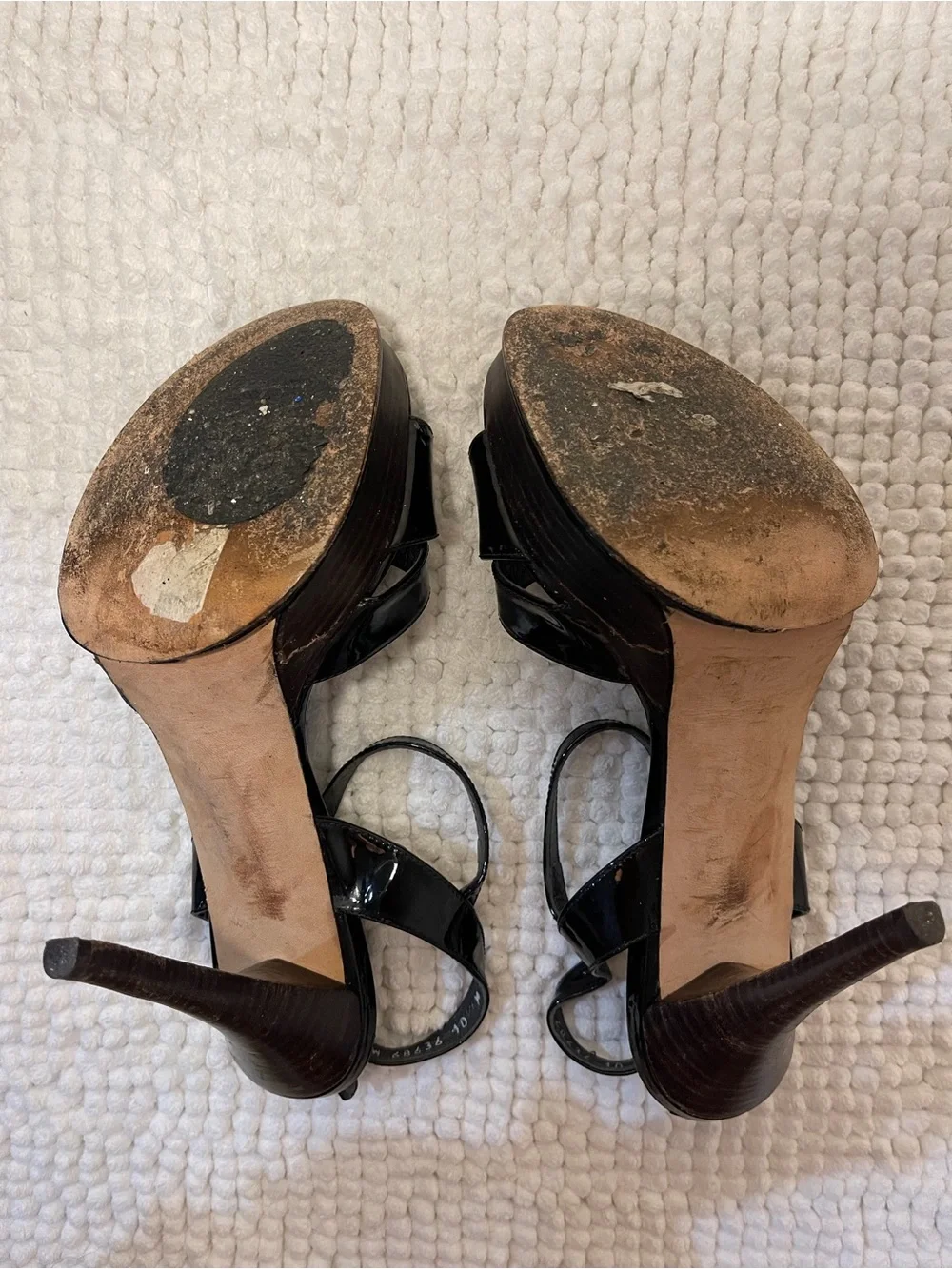 Stuart Weitzman Black Patent Leather Platform Slingback Heels